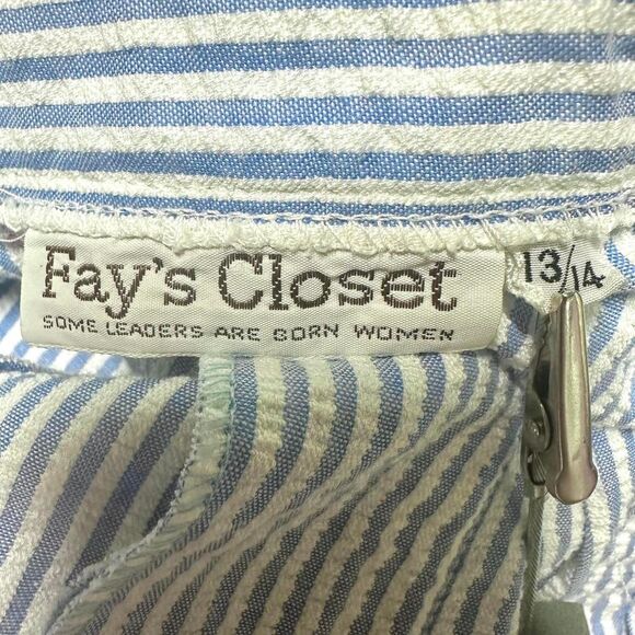 FAYS CLOSET VTG 80s Blue White Striped Seersucker Midi Skirt Women 13/14 Coastal - Picture 5 of 5